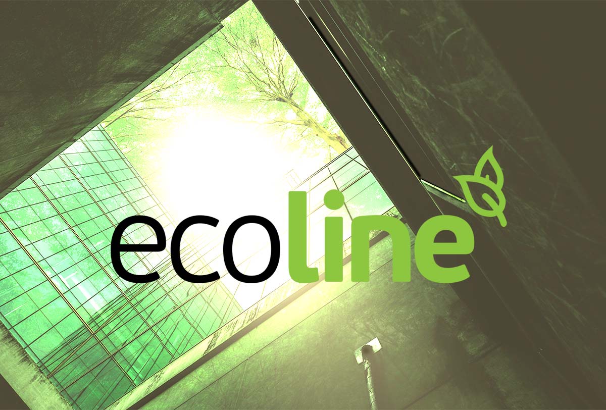 ecoline Softwarelogo vor CAD-Hintergrund – Bauphysik & Energieberechnung