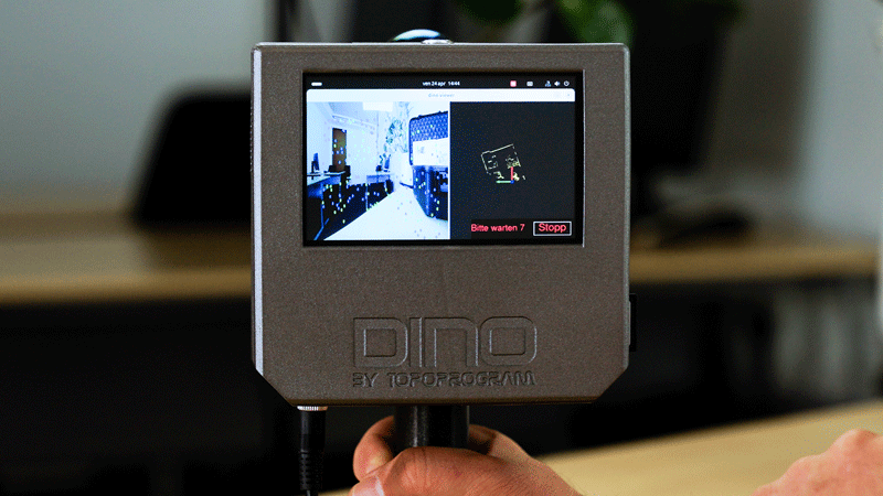DINO SLAM-Scanner – Professionelles Aufmaß ohne Stativ DINO SLAM-Scanner Display – Live-Punktwolke und Grundriss