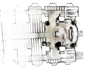 Horizontalschnitt aus der Punktwolke Grundriss mit Punktwolken-Overlay als Horizontalschnitt durch den 3D-Scan