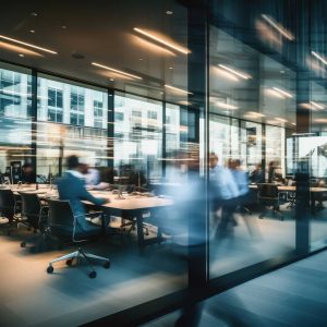 Symbolische Darstellung eines modernen Führungsteams bei IT-Concept hinter Glaswand