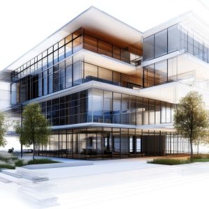 3D-Modell eines Gebäudes als Beispiel für effiziente Architekturplanung mit ARCHLine.XP